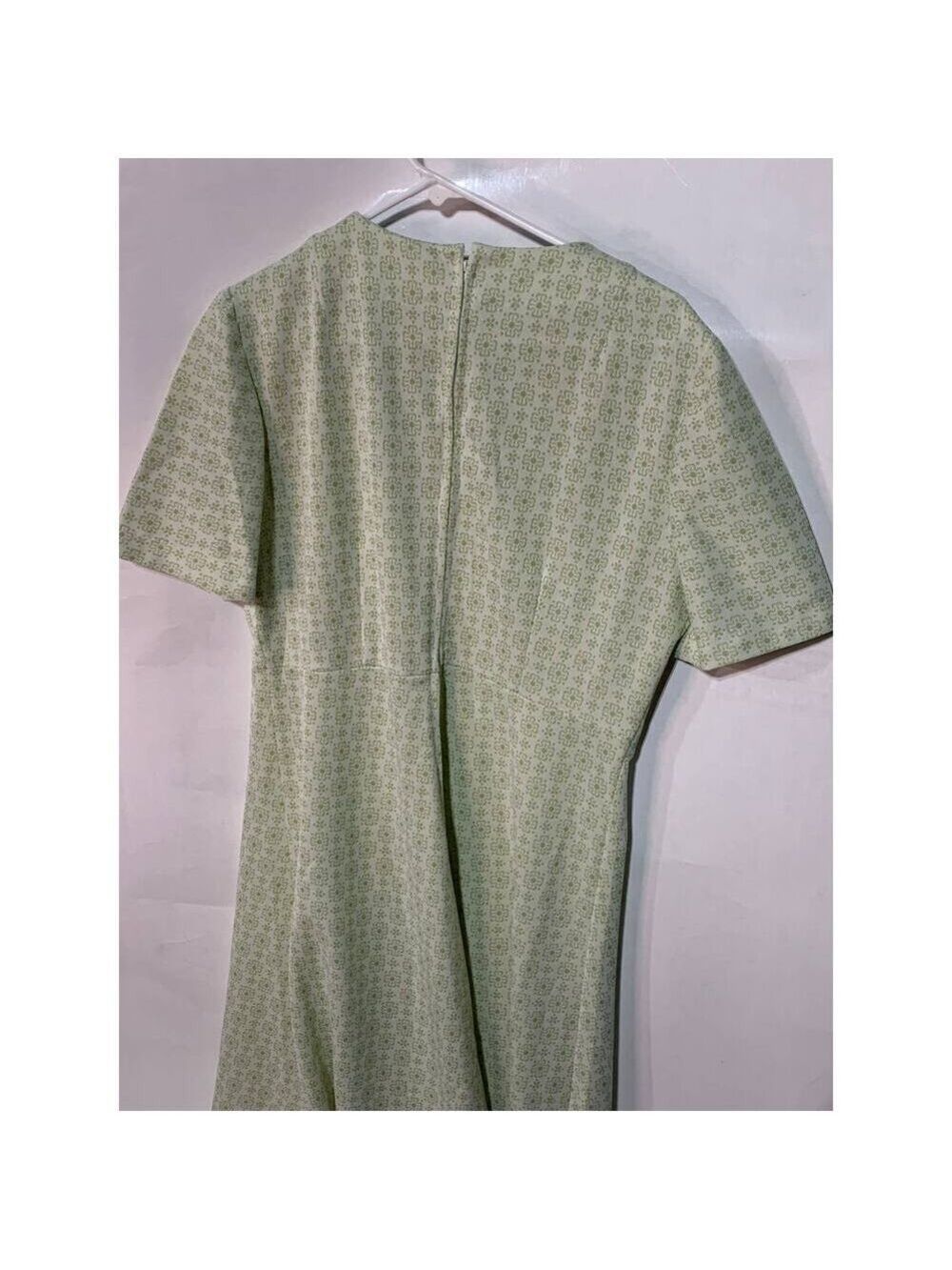 Vintage Women's Handmade Short Sleeve Fit and Flare Dress Floral Print Green - Picture 6 of 7